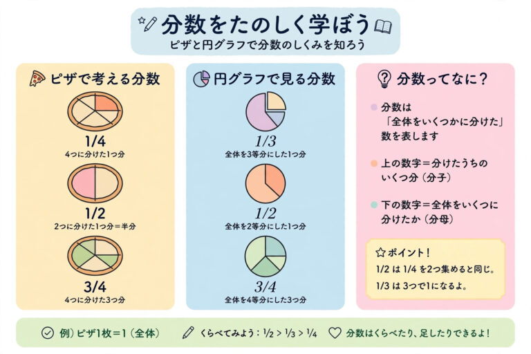 分数の計算ミスをなくす7つのポイントのイメージ：帯分数と仮分数を学ぶための分数の基本図解